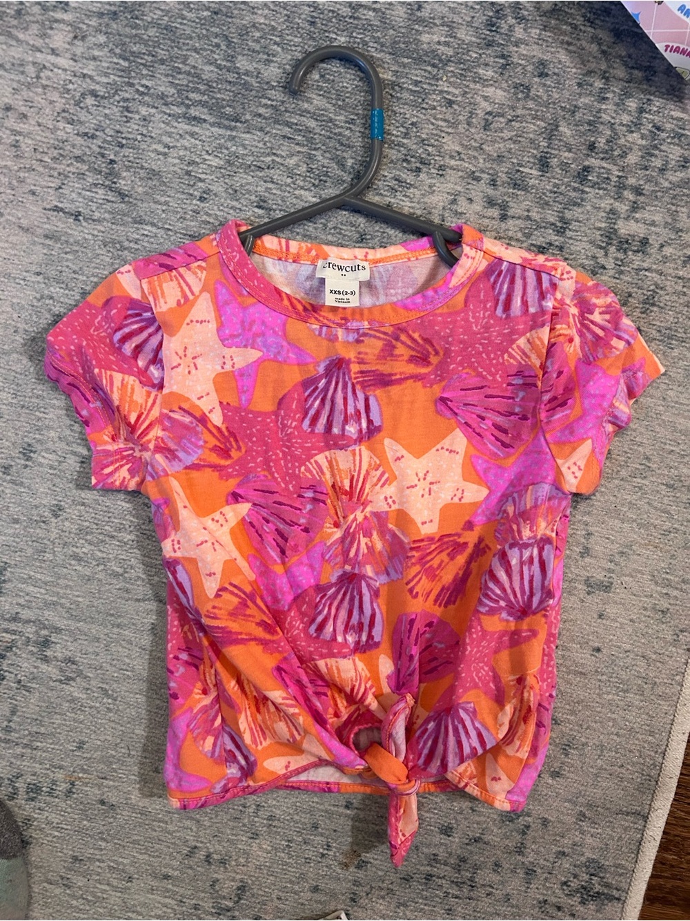 Girls Crewcuts Pink & Orange Seashell Tie-Front Tee (XXS size 2-3)